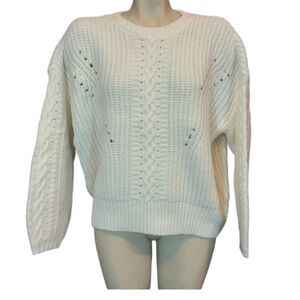 For the Republic Ivory Chunky Knit Wool Blend Sweater